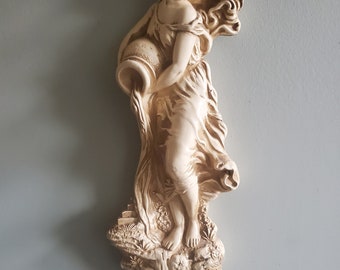 Vintage Romantic Timeworn Plaster Wall Hanging/Goddess with Urn