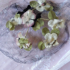 Pair of Vintage  Flowered  Veiled Clip on Fascinator Hats