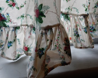 Pair of Vintage Cotton Unlined Curtains with bottom Ruffle/Free Shipping