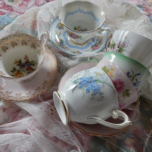 Mismatched teacup and saucer sets/ vintage teacups/ FREE SHIPPING