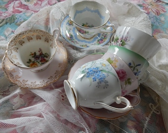 Mismatched teacup and saucer sets/ vintage teacups