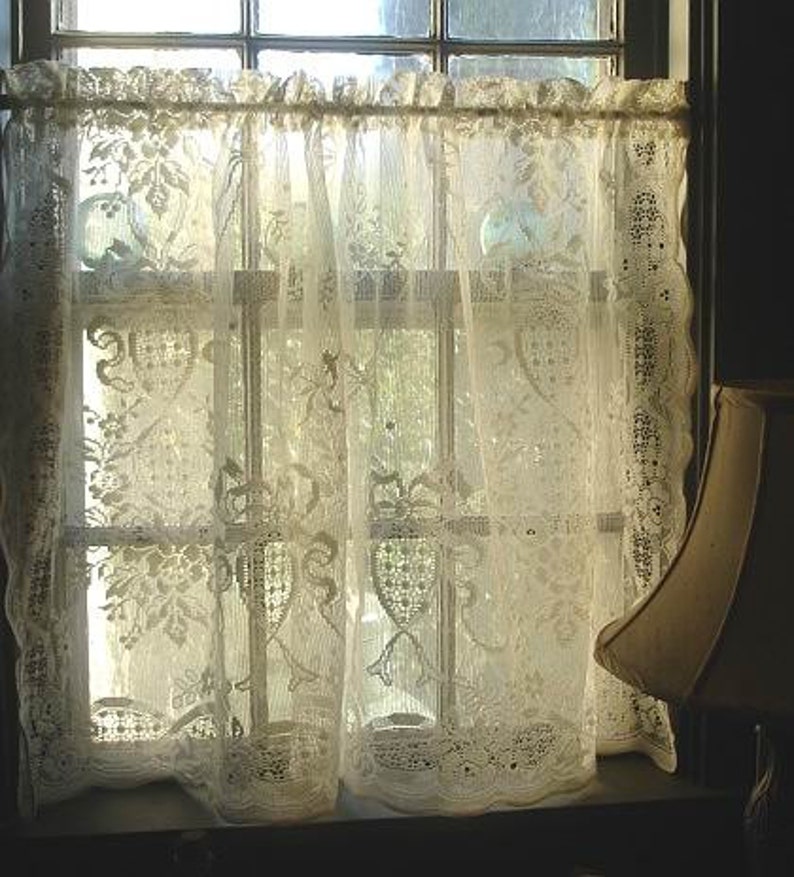 Vintage Cream Cotton Lace Cafe Curtain | Etsy