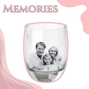 Fotoglas, gepersonaliseerde glazen beker voor cadeau, verjaardag, Vaderdag, Moederdag, jubileum