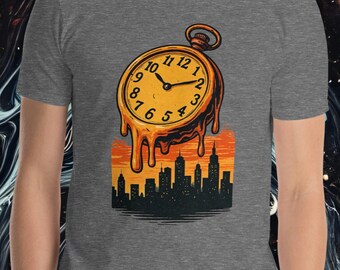 Melting Minutes T-Shirt | Surreal Clock City Tee | Retro Dripping Timepiece Shirt