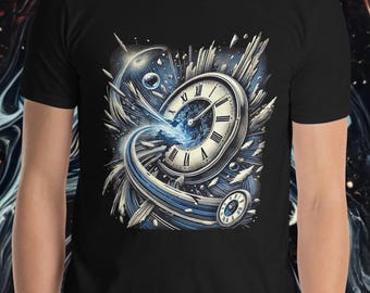 Gebroken Chronos-T-shirt | Time Warp-T-shirt | Futuristisch uurwerkontwerp