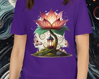 Enchanted Lotus Lantern T-Shirt | Fairycore Glow Flower Tee | Whimsical Nature Light Design