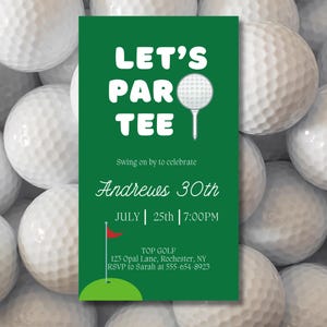 Invitación de cumpleaños de golf, invitación de cumpleaños de Let's Par-Tee, celebración de cumpleaños de golf, invitación de Let's Party, invitación de descarga instantánea
