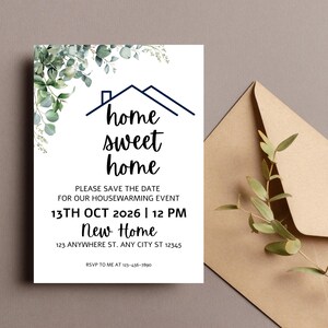 Invitation florale de pendaison de crémaillère | Faire-part de pendaison de crémaillère modifiable | Carton d'invitation | Invitation minimaliste moderne imprimable ou texte