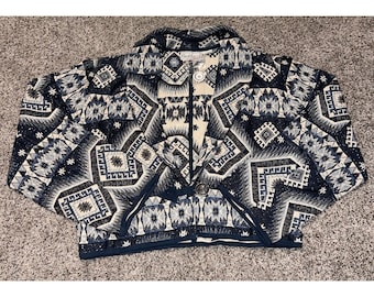 Vintage Flashback Southwestern blauw wit Azteeks cropped jack maat S