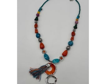 Turkoois rood oranje groen dikke nuggetketting