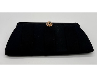 VTG 50s 60s zwart satijnen avondtasje portemonnee gouden sluiting strass halverwege de eeuw