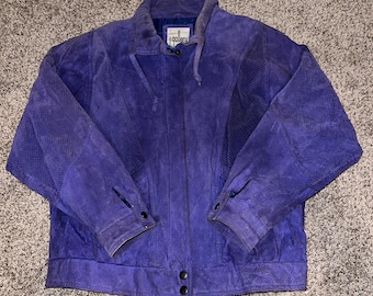 Vintage J. Gallery dieppaars suèdeleren bomberjack dames S 80s 90s