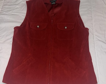 Vintage jaren 90 Bushwacker USA rood suède vest met ritssluiting aan de voorkant jaszakken western Sz 8
