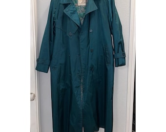 Gabardina verde esmeralda vintage London Fog de doble botonadura con forro extraíble