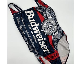 Traje de baño de una pieza Budweiser vintage de los años 90, azul y rojo, 11/12