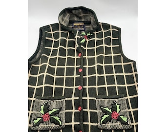 VTG Woolrich John Rich & Bros-vest dames groen/rood geruit kerstmis maretak S