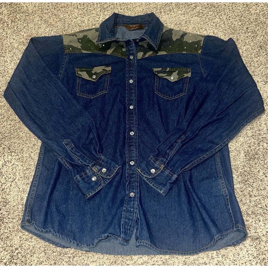 Walls Ranch Wear Denim Western Shirt Camo Bedazzled Button Up - Etsy