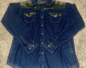 Walls Ranch Wear denim westernshirt met camouflageprint en knoopsluiting