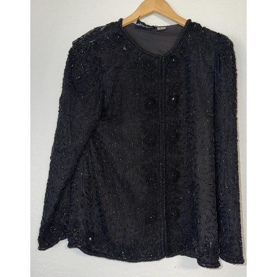 Vtg Right Choice Black Silk Beaded Sequin 80/90s Evening Jacket Hand Beaded M(?)