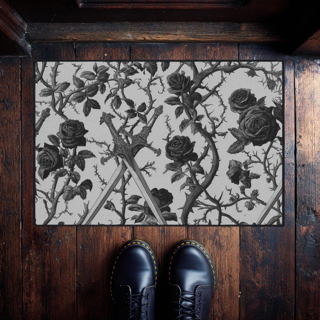 Engraved Rugs Daggers & Roses Floor Mat | Gothic Vintage Decor, Gothic Engraving ...
