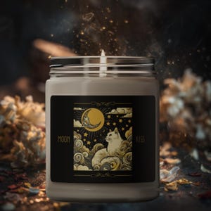 Whimsical Cat Lover Candle | Dark Academia, Apple Scent, Vanilla Scent, Witchy Aesthetic, Home Decor Candle, Vintage Decor, Victorian Gothic