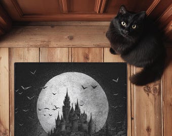 Alfombra de Halloween con diseño de castillo gótico de Drácula, alfombra de estética gótica, alfombra de entrada personalizada, alfombra resistente, regalo para fanáticos del terror.
