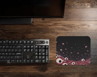 Alfombrilla de escritorio para gaming con ojos de terror / Alfombrilla de ratón gótica espeluznante, Decoración de escritorio espeluznante, Regalo para gamers alternativos, Oficina con estética oscura, Regalo de Halloween