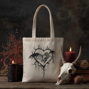 Gothic Cotton Canvas Tote Bag |  Dark Aesthetic, Creepy Cute, Alternative Grunge Bag, Halloween Witchy Gift, Eco-Friendly
