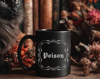 Apothecary Poison Vintage Label Mug | Gothic Style, Spooky Coffee Cup, Dark Academia Witchy Drinkware, Halloween Gift for Alternative Souls