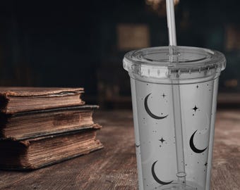 Vaso de acrílico con diseño de cielo nocturno y estrellas, reutilizable, ideal como regalo para los amantes de la astrología.