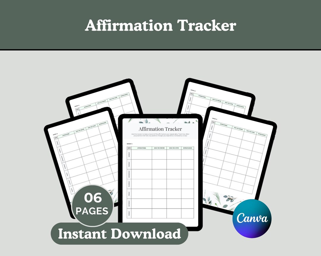 Affirmation Checklist Affirmation Tracker Template, Printable Affirmation Editable Canva ...