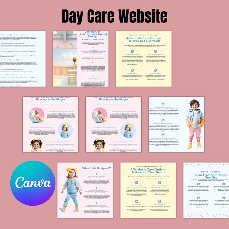 Daycare Wix Website Template, Day Care Website, Canva Editable Design
