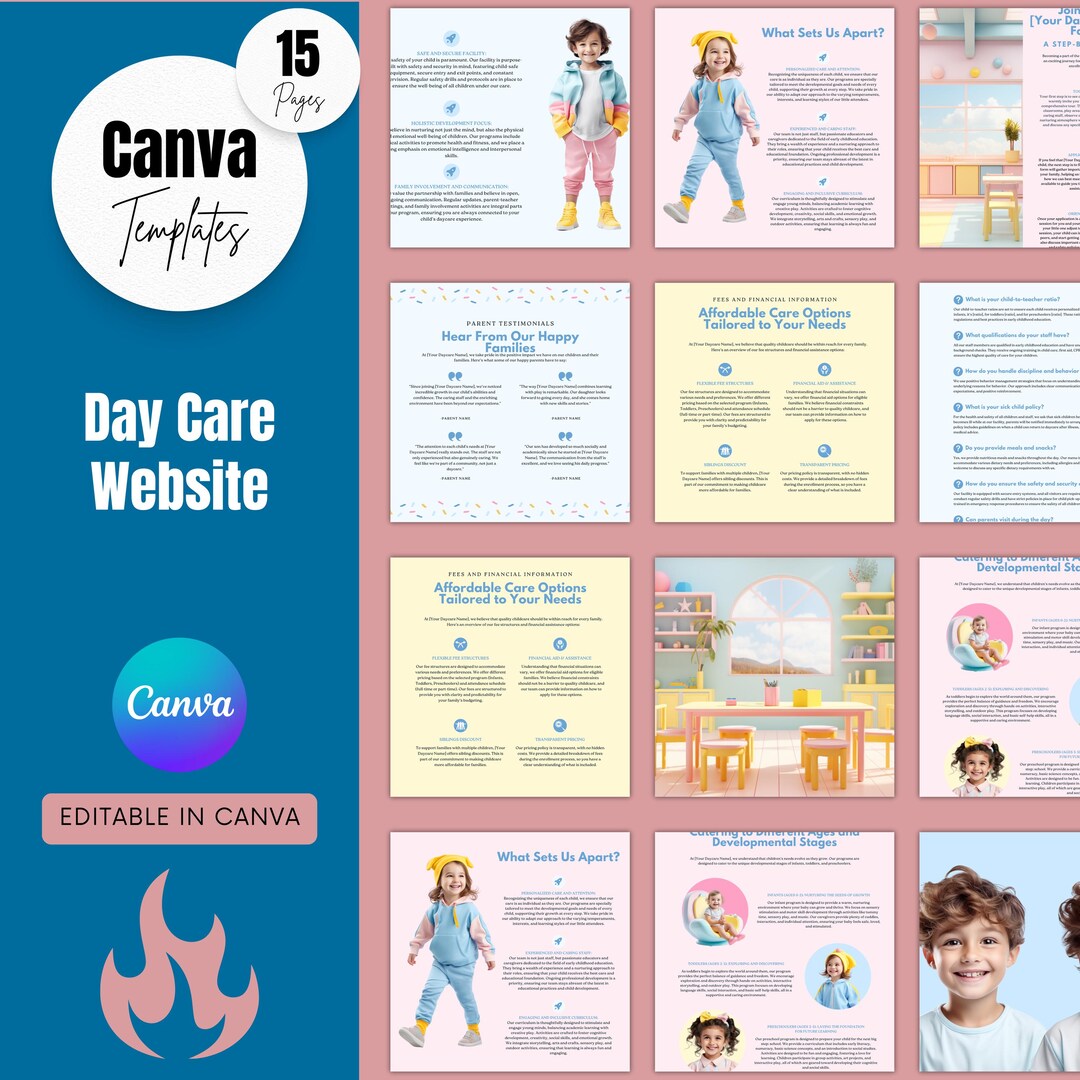 Daycare Wix Website Template, Day Care Website, Canva Editable Design