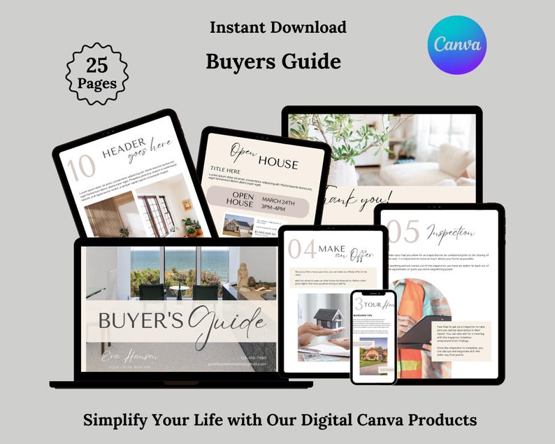 Buyers Guide Template, Home Buyers Guide Template, Editable Canva Finacial Template, Marketing ...