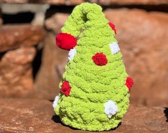 Grinch Christmas Tree Plushie Handmade Chunky Chenille Yarn