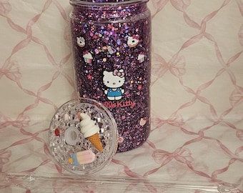 Hello Kitty glitter drinks tumbler cup with decorative lid