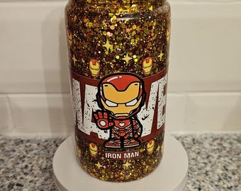 Iron Man glitter drinks tumbler cup with decorative lid