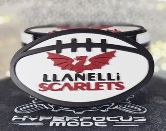 Scarlets Rugby Ball Coasters – Custom Holder Sets Available in x5