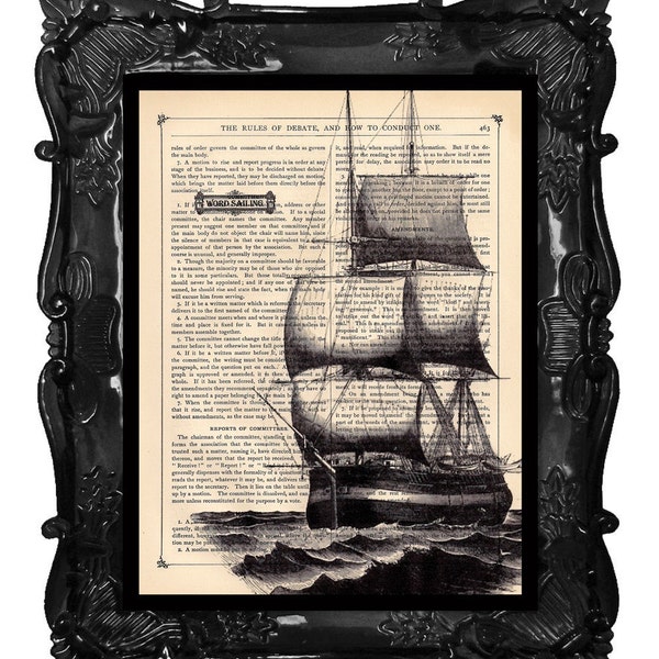 Galleon SHIP PRINT boat art print nautical ship decor dictionary antique book page art print