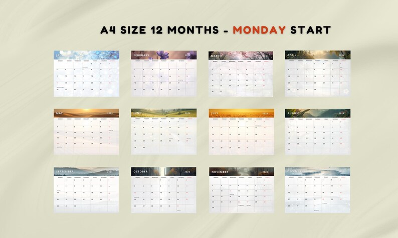 2026 Printable Wall Calendar Bundle A4 Letter Size Monday &amp; Sunday ...
