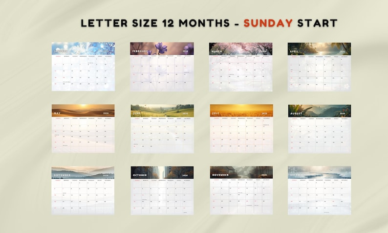 2026 Printable Wall Calendar Bundle A4 Letter Size Monday & Sunday ...