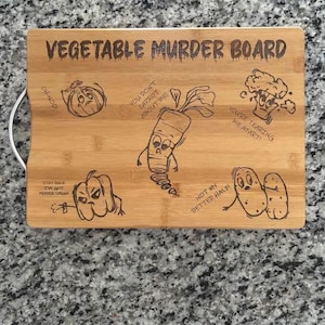 Funny Vegetable Cutting Board – “Vegetable Murder Board” | Laser Engraved Bamboo Board | Unique Gift for Cooks & Foodies | Kitchen Humor