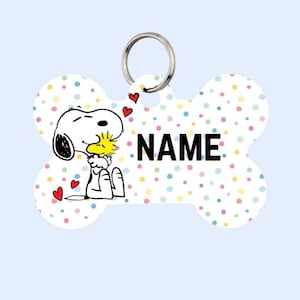 Etiqueta de identificação para animais de estimação Snoopy e Woodstock para cães e gatos ou chaveiro | Personalizado