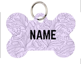 Purple Flower Pet Id Tag for Dogs and Cats or Keychain | Personalized