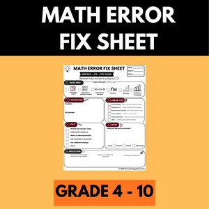 Felkorrigeringsblad för matematik | Arbetsblad för provkorrigeringar och felanalys | Reflektion över tillväxttänkande i matematik | Årskurs 4–10 PDF