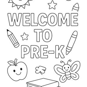 Welcome to Pre-K Coloring Pages | 2 Page Printable Bundle | First Day of School Preschool Activity | Fun Back to School Coloring PDF