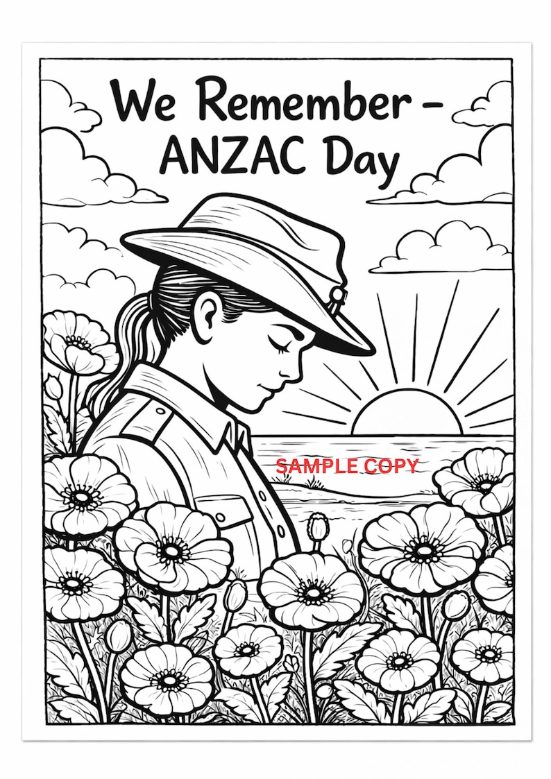 ANZAC Day Colouring Pages for Kids Printable PDF, Remembrance Day ...
