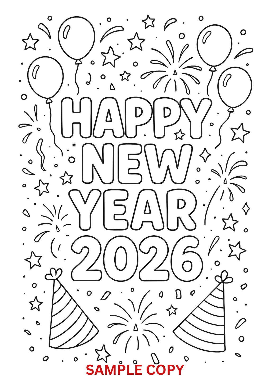 New Year 2026 Coloring Pages Bundle – 2-page Printable PDF for Kids ...