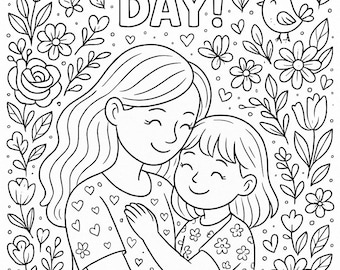 Dibujos para colorear del Día de la Madre para niños / Mamá e hija, mamá e hijo imprimibles / Manualidades para el Día de la Madre / Descarga instantánea en PDF