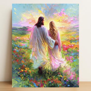 Walk With Me Jesus | Watercolor Christian Wall Art | Jesus Walking with Woman | Faith Art | Christian Watercolor Painting
